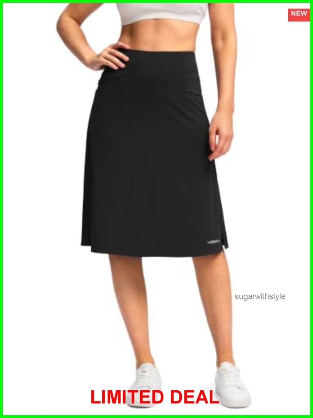 Knee Length Skort with Zipper Pockets High Waist Golf Skirt
